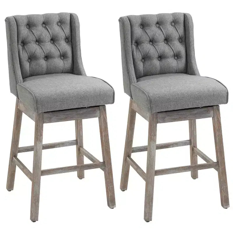 HOMCOM Set di 2 Sgabelli da Bar, Girevoli a 180°, Altezza 76cm con Poggiapiedi in Legno e Bottoni Decorativi