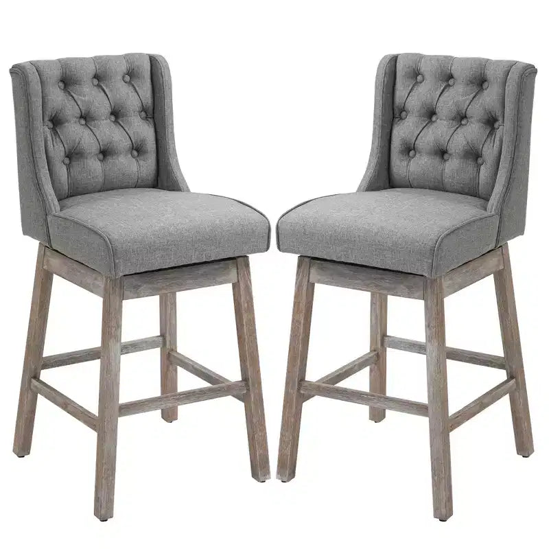 HOMCOM Set di 2 Sgabelli da Bar, Girevoli a 180°, Altezza 76cm con Poggiapiedi in Legno e Bottoni Decorativi