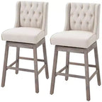 HOMCOM Set di 2 Sgabelli da Bar, Girevoli a 180°, Altezza 76cm con Poggiapiedi in Legno e Bottoni Decorativi