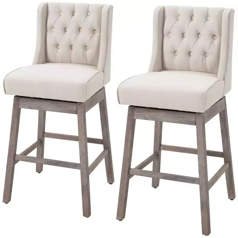 HOMCOM Set di 2 Sgabelli da Bar, Girevoli a 180°, Altezza 76cm con Poggiapiedi in Legno e Bottoni Decorativi