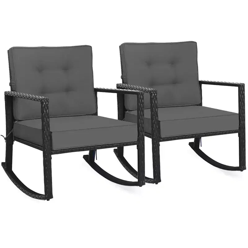 Costway Set 2 Sedie a Dondolo da Esterno in Rattan con Cuscini Turchese/Rosso