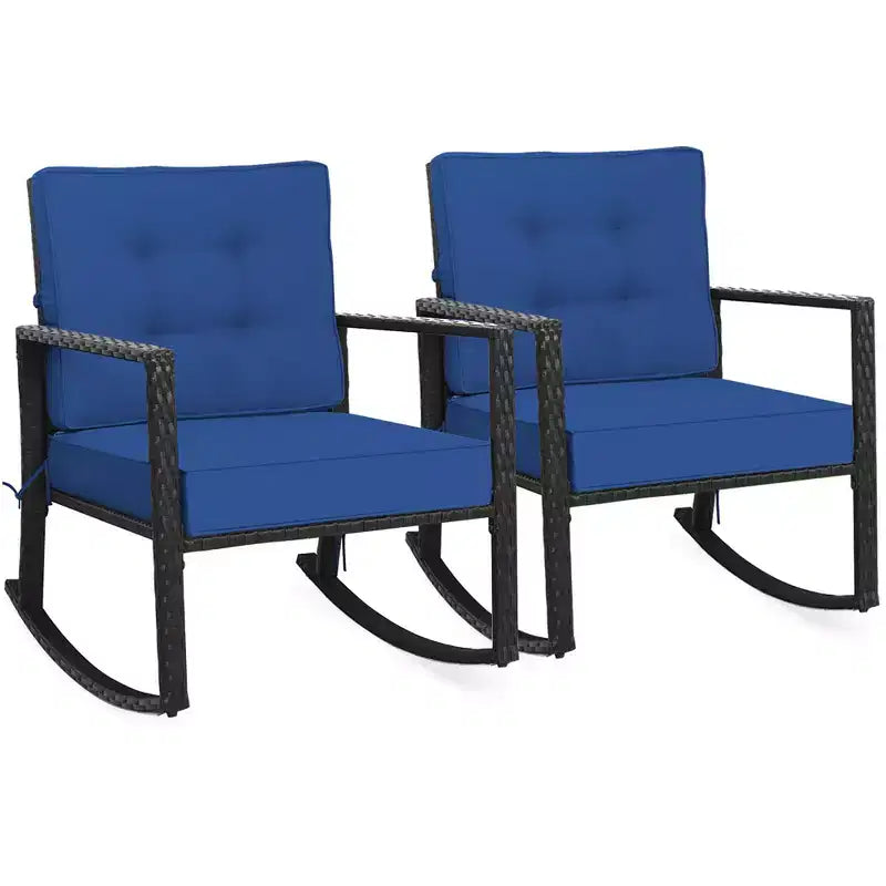 Costway Set 2 Sedie a Dondolo da Esterno in Rattan con Cuscini Turchese/Rosso