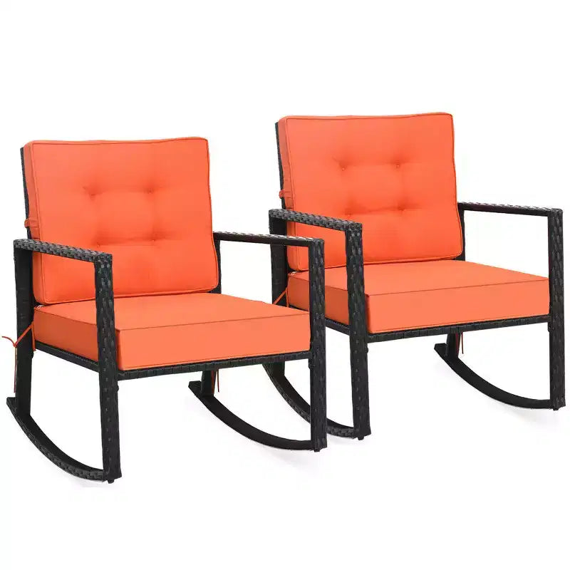 Costway Set 2 Sedie a Dondolo da Esterno in Rattan con Cuscini Turchese/Rosso