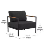 Flash Furniture Indoor/Outdoor Patio Chair with Cushions - Modern Aluminum Framed Chair with Teak Accented Arms