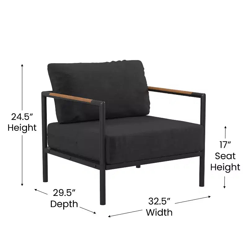 Flash Furniture Indoor/Outdoor Patio Chair with Cushions - Modern Aluminum Framed Chair with Teak Accented Arms