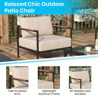 Flash Furniture Indoor/Outdoor Patio Chair with Cushions - Modern Aluminum Framed Chair with Teak Accented Arms