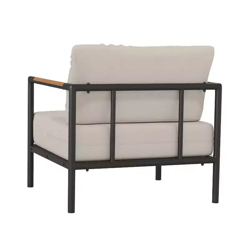 Flash Furniture Indoor/Outdoor Patio Chair with Cushions - Modern Aluminum Framed Chair with Teak Accented Arms
