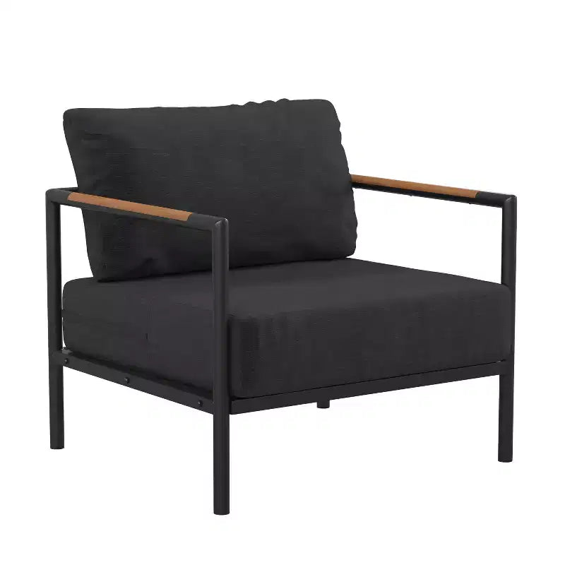 Flash Furniture Sedia da Interno/Esterno per Patio con Cuscini - Sedia Moderna con Struttura in Alluminio e Braccioli con Dettagli in Teak