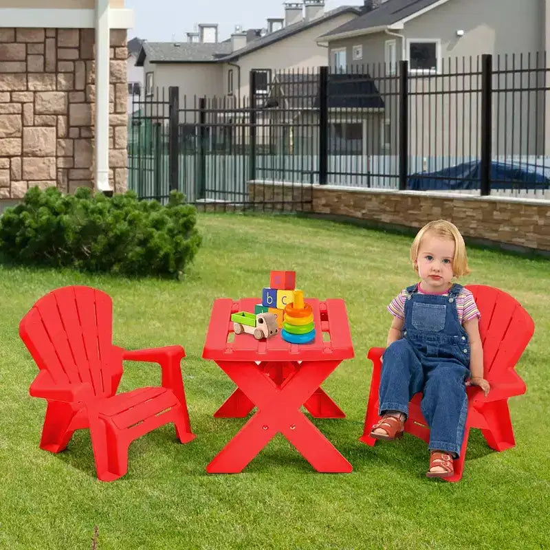 Costway Plastic Children Kids Table & Chair Set 3-Piece Play Furniture In/Outdoor Red