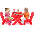 Costway Plastic Children Kids Table & Chair Set 3-Piece Play Furniture In/Outdoor Red