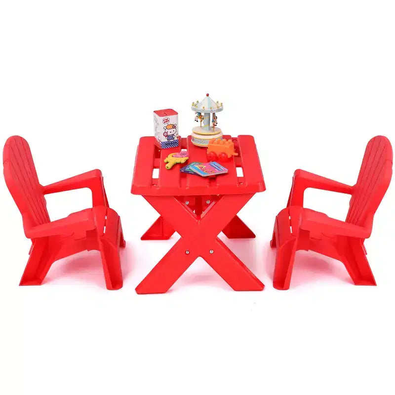 Costway Plastic Children Kids Table & Chair Set 3-Piece Play Furniture In/Outdoor Red