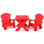 Costway Plastic Children Kids Table & Chair Set 3-Piece Play Furniture In/Outdoor Red