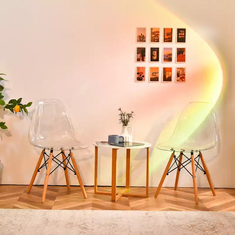 Costway Set di 4 Sedie da Pranzo, Sedie Laterali Moderne in Plastica con Seduta Trasparente e Gambe in Legno