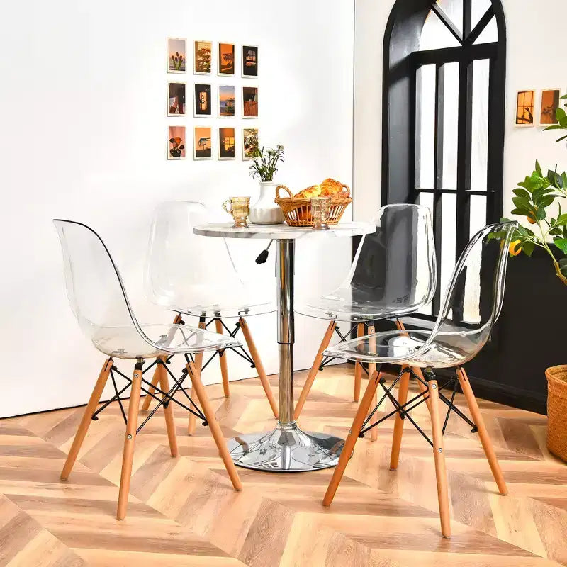 Costway Set di 4 Sedie da Pranzo, Sedie Laterali Moderne in Plastica con Seduta Trasparente e Gambe in Legno