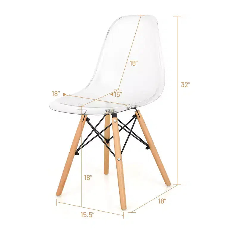 Costway Set di 4 Sedie da Pranzo, Sedie Laterali Moderne in Plastica con Seduta Trasparente e Gambe in Legno