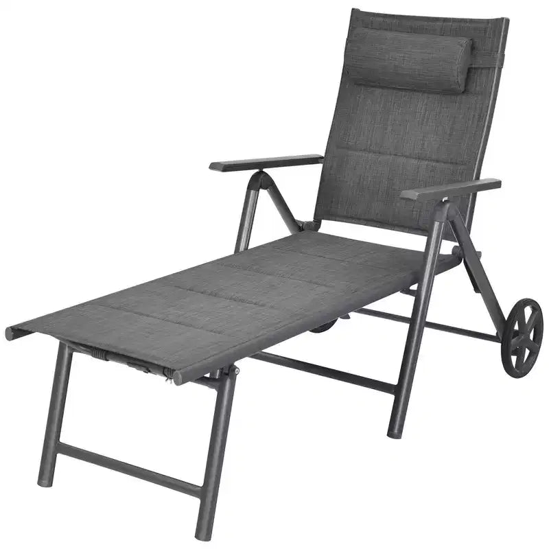 Costway Patio Reclining Chaise Lounge Padded Chair Aluminum Adjust Neck Pillow