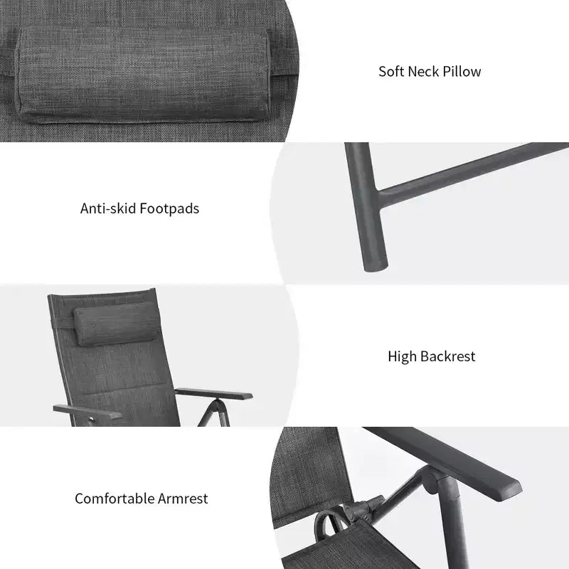Costway Patio Reclining Chaise Lounge Padded Chair Aluminum Adjust Neck Pillow