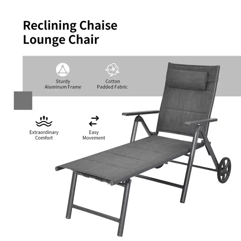 Costway Patio Reclining Chaise Lounge Padded Chair Aluminum Adjust Neck Pillow