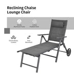 Costway Patio Reclining Chaise Lounge Padded Chair Aluminum Adjust Neck Pillow