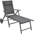 Costway Patio Reclining Chaise Lounge Padded Chair Aluminum Adjust Neck Pillow
