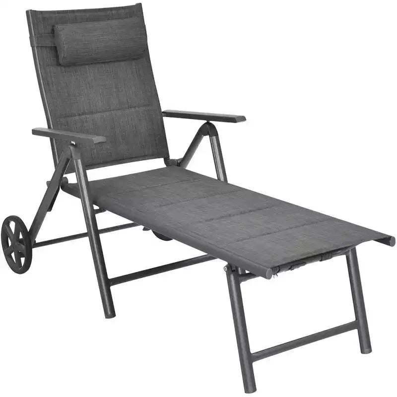 Costway Patio Reclining Chaise Lounge Padded Chair Aluminum Adjust Neck Pillow