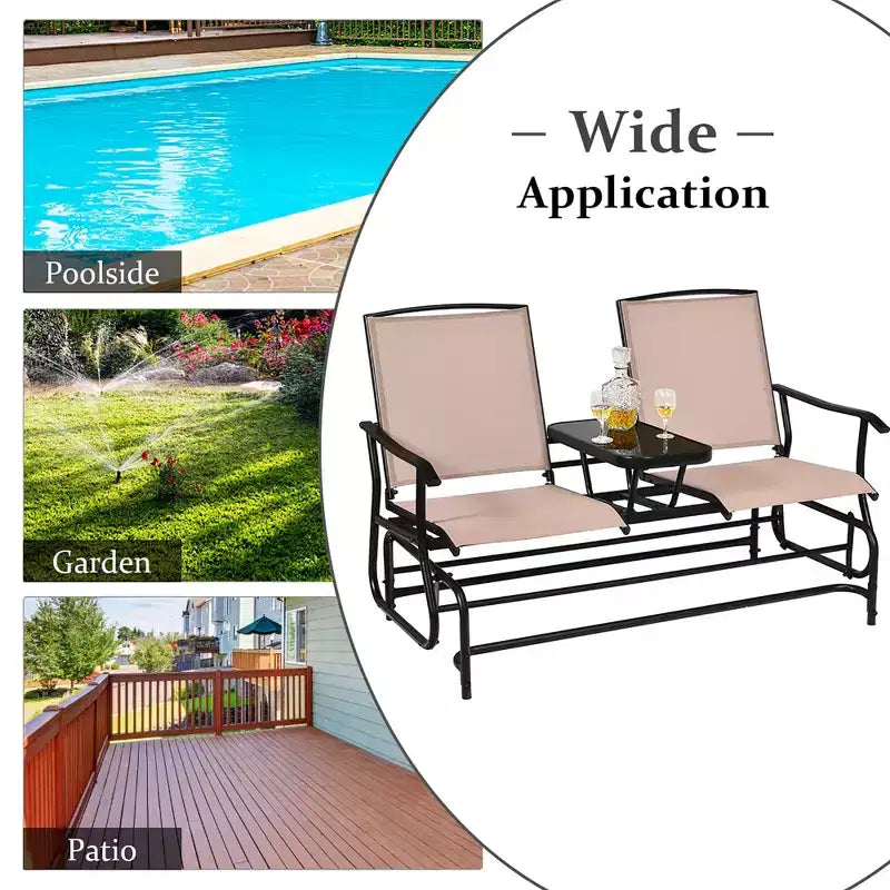 Costway 2 Person Outdoor Patio Double Glider Chair Loveseat Rocking Turquoise/Gray/Brown/Black/Navy/Wine