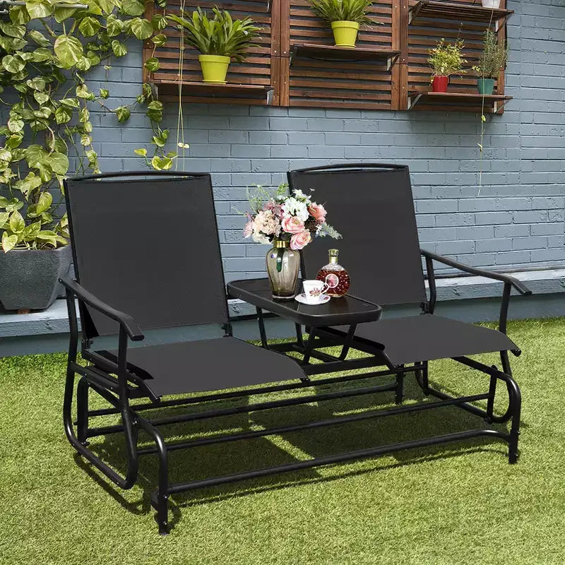 Costway 2 Person Outdoor Patio Double Glider Chair Loveseat Rocking Turquoise/Gray/Brown/Black/Navy/Wine
