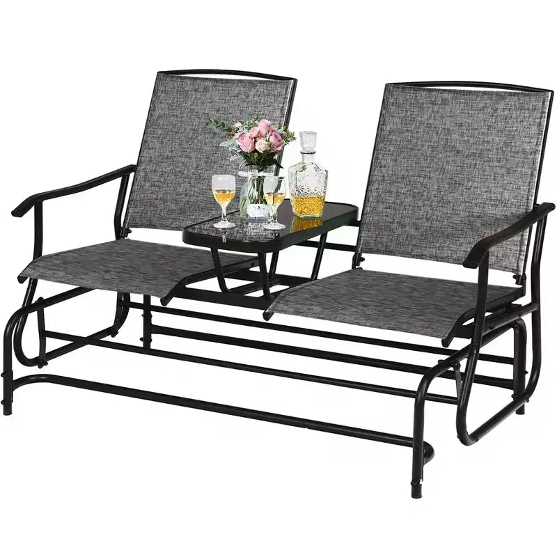 Costway 2 Person Outdoor Patio Double Glider Chair Loveseat Rocking Turquoise/Gray/Brown/Black/Navy/Wine