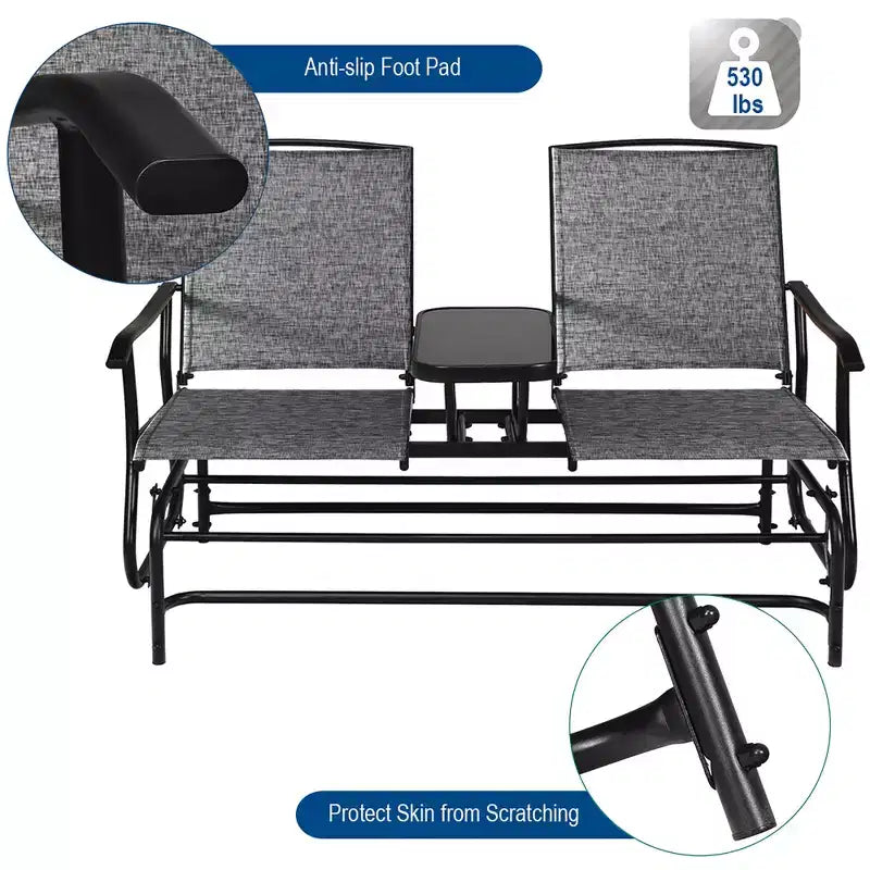 Costway 2 Person Outdoor Patio Double Glider Chair Loveseat Rocking Turquoise/Gray/Brown/Black/Navy/Wine