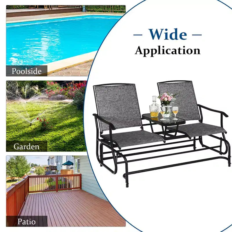 Costway 2 Person Outdoor Patio Double Glider Chair Loveseat Rocking Turquoise/Gray/Brown/Black/Navy/Wine