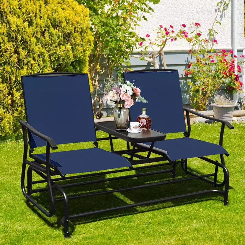 Costway 2 Person Outdoor Patio Double Glider Chair Loveseat Rocking Turquoise/Gray/Brown/Black/Navy/Wine