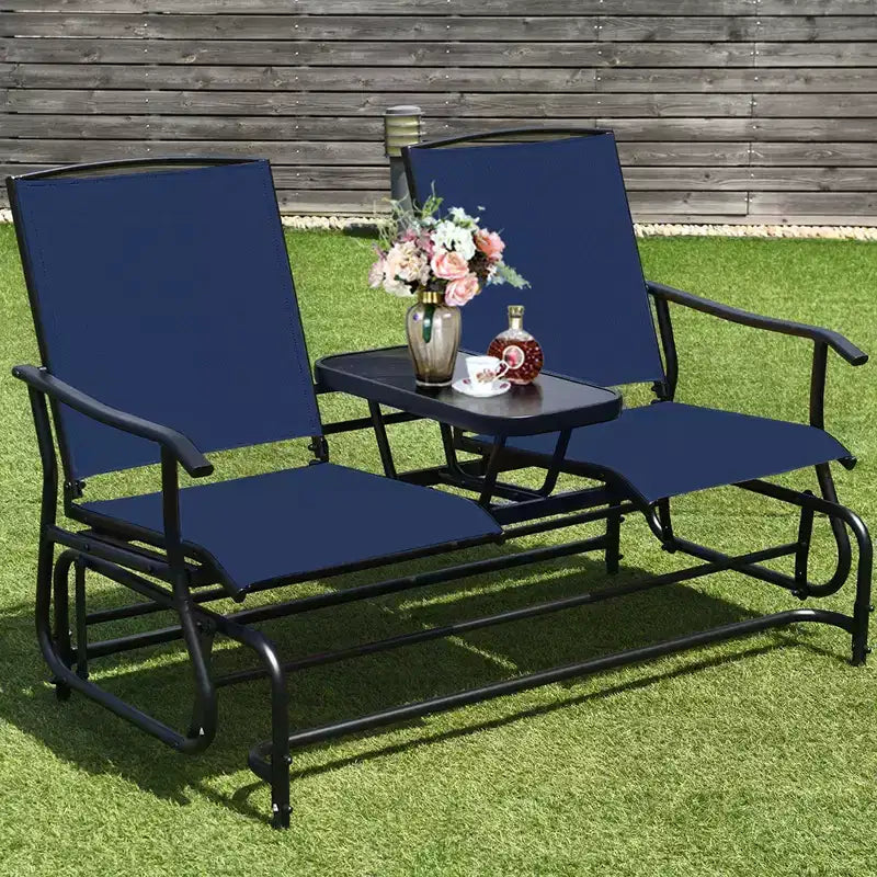 Costway 2 Person Outdoor Patio Double Glider Chair Loveseat Rocking Turquoise/Gray/Brown/Black/Navy/Wine