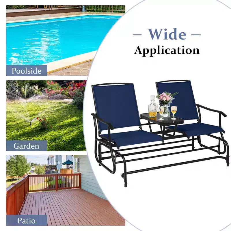 Costway 2 Person Outdoor Patio Double Glider Chair Loveseat Rocking Turquoise/Gray/Brown/Black/Navy/Wine