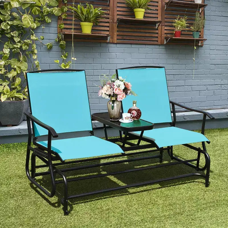 Costway 2 Person Outdoor Patio Double Glider Chair Loveseat Rocking Turquoise/Gray/Brown/Black/Navy/Wine