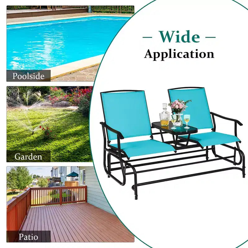 Costway 2 Person Outdoor Patio Double Glider Chair Loveseat Rocking Turquoise/Gray/Brown/Black/Navy/Wine