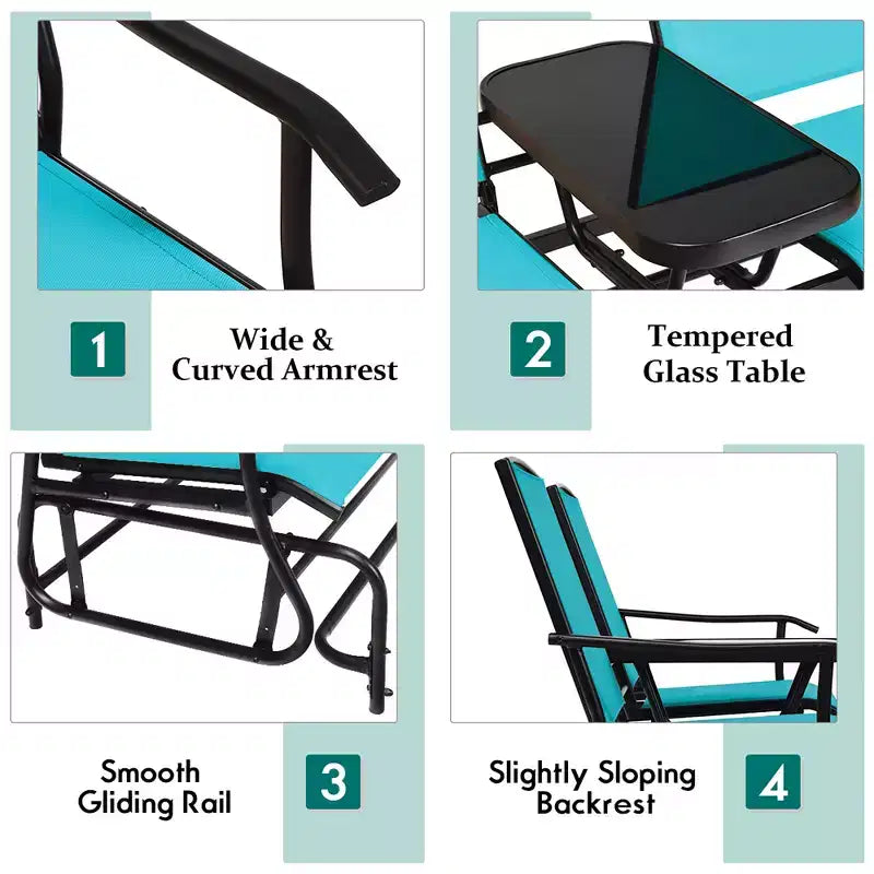 Costway 2 Person Outdoor Patio Double Glider Chair Loveseat Rocking Turquoise/Gray/Brown/Black/Navy/Wine