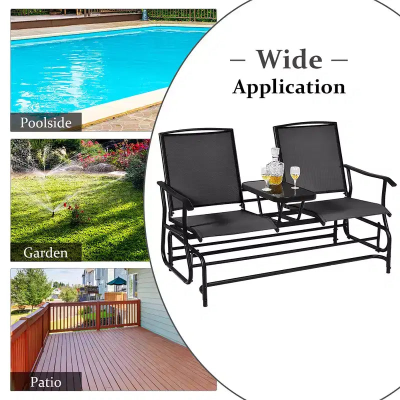 Costway 2 Person Outdoor Patio Double Glider Chair Loveseat Rocking Turquoise/Gray/Brown/Black/Navy/Wine