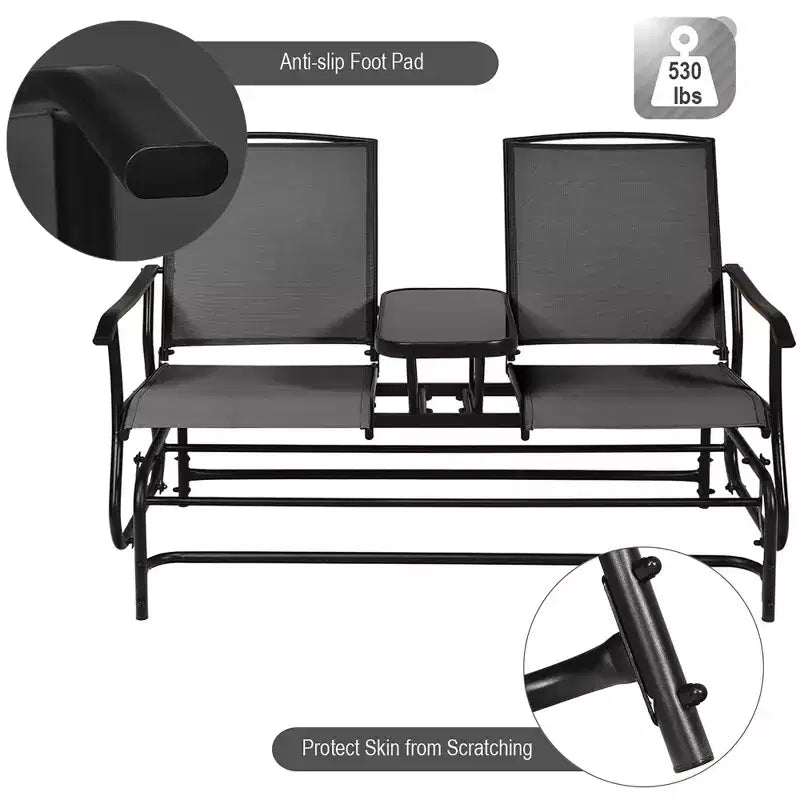 Costway 2 Person Outdoor Patio Double Glider Chair Loveseat Rocking Turquoise/Gray/Brown/Black/Navy/Wine