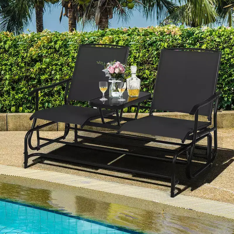 Costway 2 Person Outdoor Patio Double Glider Chair Loveseat Rocking Turquoise/Gray/Brown/Black/Navy/Wine