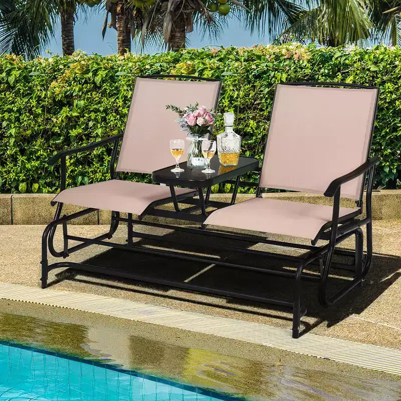 Sedia a dondolo doppia Costway per 2 persone da esterno, per patio, color turchese/grigio/marrone/nero/blu scuro/rosso vino