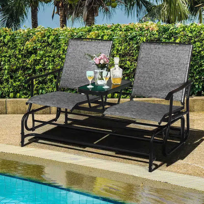 Sedia a dondolo doppia Costway per 2 persone da esterno, per patio, color turchese/grigio/marrone/nero/blu scuro/rosso vino