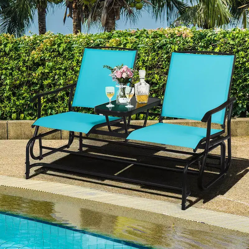 Sedia a dondolo doppia Costway per 2 persone da esterno, per patio, color turchese/grigio/marrone/nero/blu scuro/rosso vino