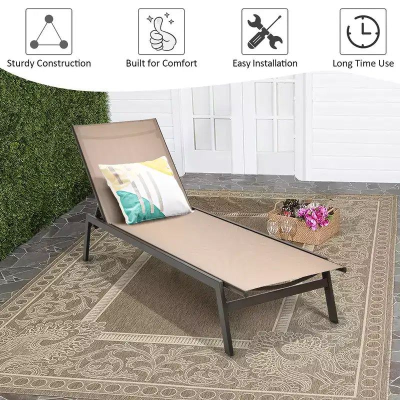 Costway Sedia a Sdraio da Giardino Schienale Regolabile Poltrona Reclinabile Patio Terrazzo Marrone\Nero