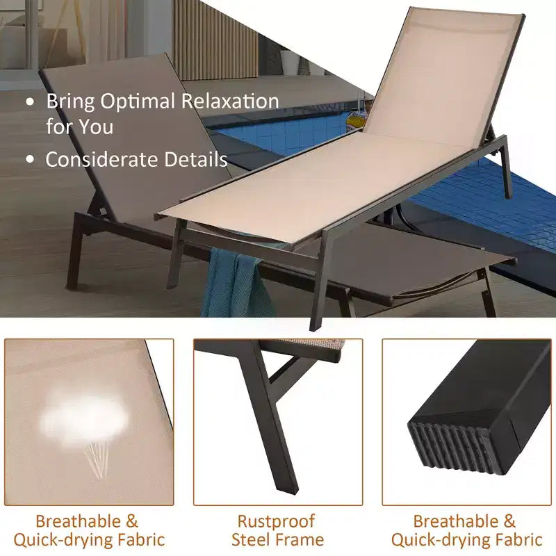 Costway Sedia a Sdraio da Giardino Schienale Regolabile Poltrona Reclinabile Patio Terrazzo Marrone\Nero