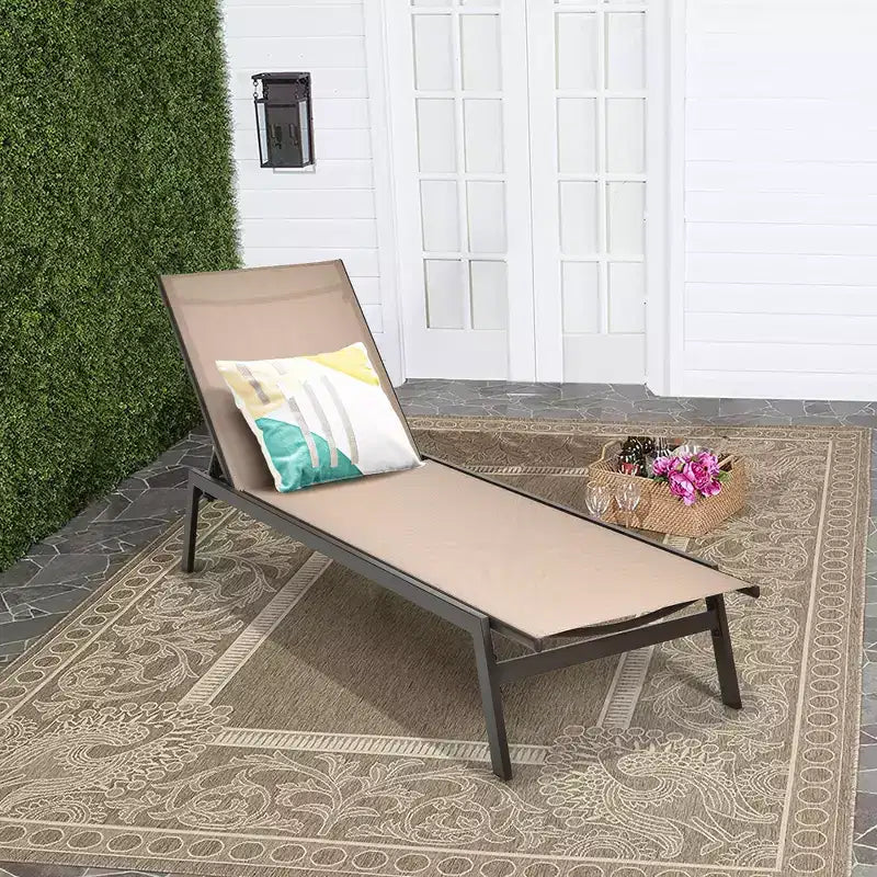 Costway Sedia a Sdraio da Giardino Schienale Regolabile Poltrona Reclinabile Patio Terrazzo Marrone\Nero