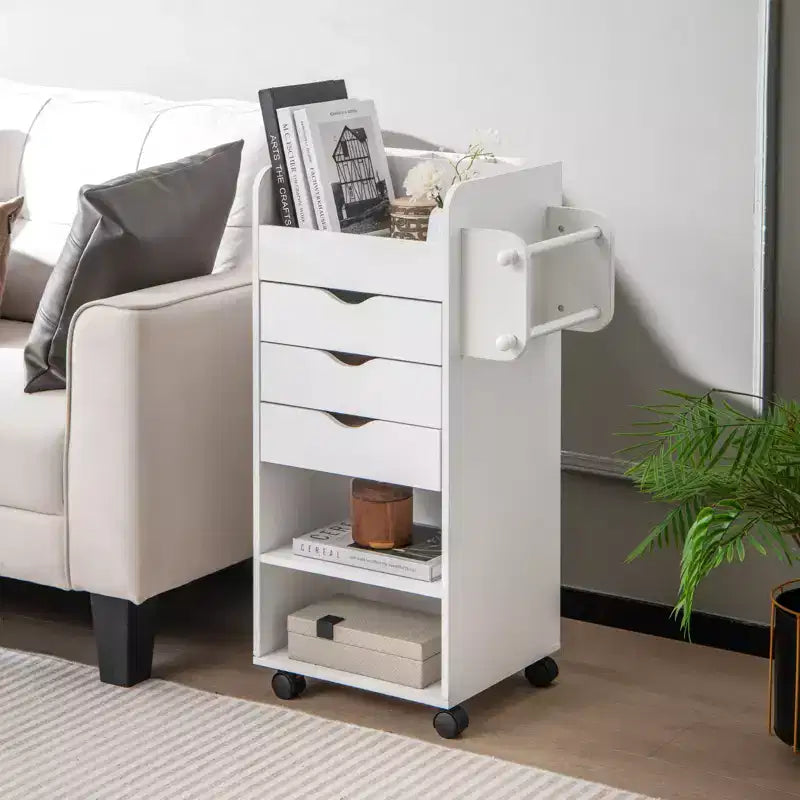 Costway Craft Storage Cart Mobile Drawer Utility Cart w/Drawers Shelves White
