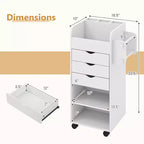Costway Craft Storage Cart Mobile Drawer Utility Cart w/Drawers Shelves White