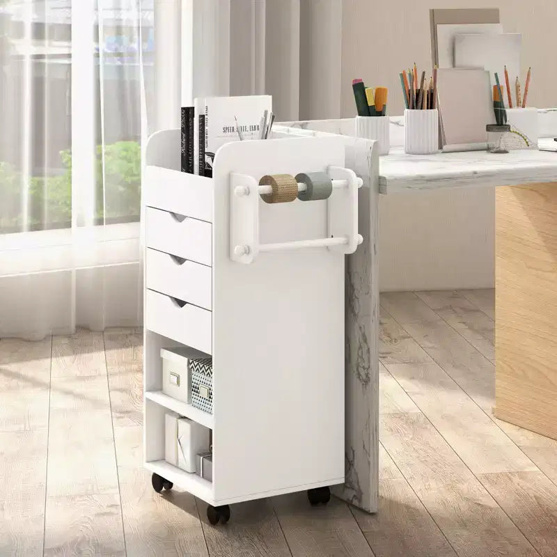 Costway Craft Storage Cart Mobile Drawer Utility Cart w/Drawers Shelves White