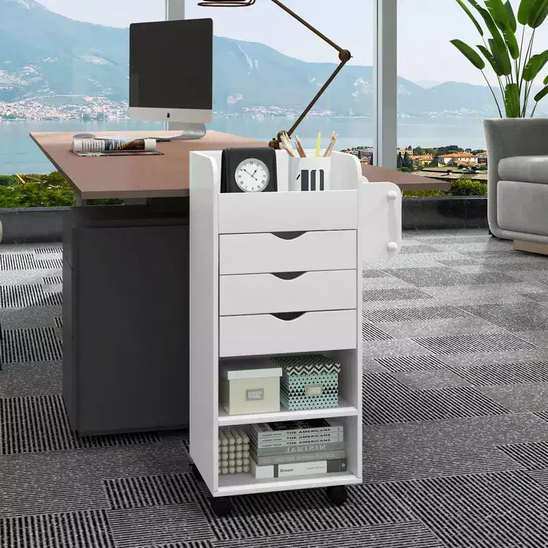 Costway Craft Storage Cart Mobile Drawer Utility Cart w/Drawers Shelves White