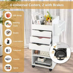 Costway Craft Storage Cart Mobile Drawer Utility Cart w/Drawers Shelves White